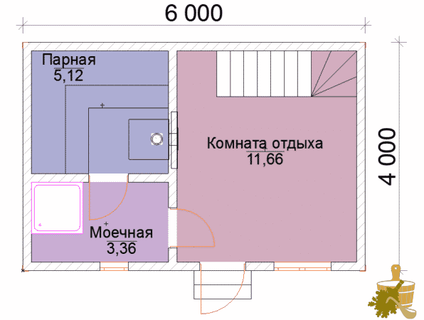 планировка, мойка, парилка, отдельный, баня